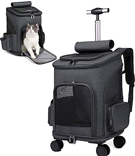 PJDDP Hunderucksack Hundetrolley Transporttasche Tragetasche Für Hunde Katzen Und Tiere,Tier-Trolley Haustier-Rucksack,Reisetasche Mit Mit Griff Und 4 Rädern,Mit Sichtfenster, Bis 7 Kg