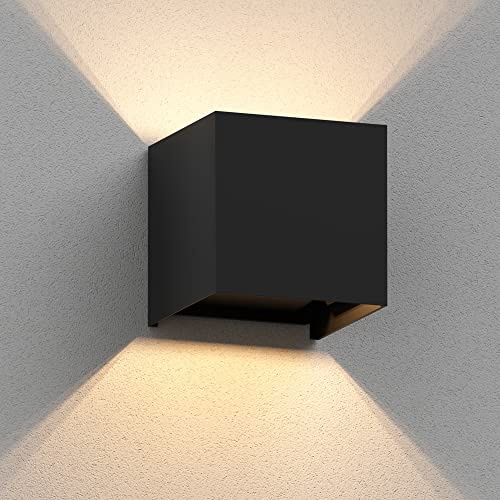 ledscom.de Wandleuchte CUBEL für außen, schwarz, IP65, Up & Downlight, quadratisch + LED Lampe 501lm, warmweiß