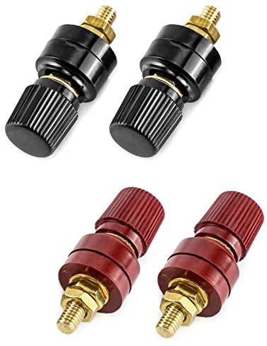 QWORK® 4 Stück Binding Post, Bindepfosten M6 Gewinde, Messing Säulenklemme, Rot & Schwarz