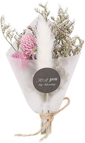 TOPINCN Mini Natürlicher Trockenblumenstrauß, Natürliche Hochzeitsgetrocknete Blumendekoration Kleine Künstliche Blumen für DIY Handwerk Kartendekoration(Rosa tausend weißes Kaninchen)