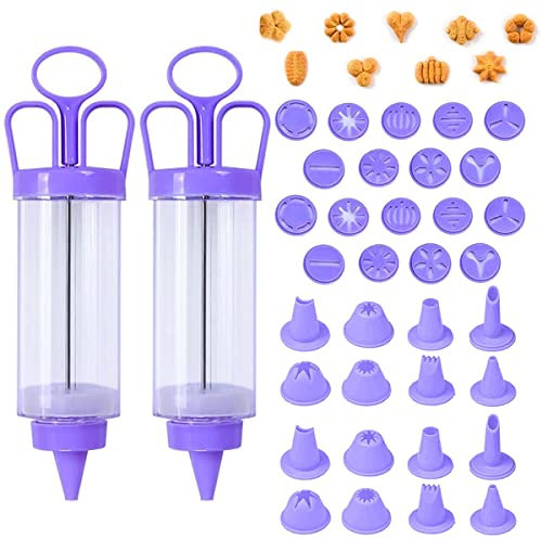 Qixuer Gebäckspritze Creme Spritze 2 Sets (Insgesamt 38 Stück) Gebäck Spritztüllen Set Back Spritze Cookie Schablone Diy Biscuit Dekoration Mit 10 Anders Stil Form Schimmel Und 8 Tüllen X2
