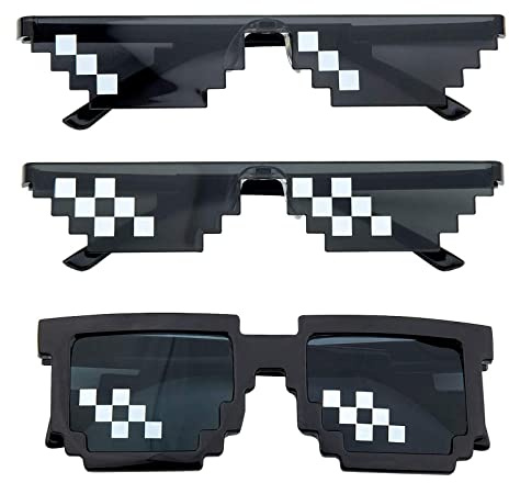 Bymivofun 3 Paar Pixel Mosaik Brille, Pixel Sonnenbrille, Thug Life Sonnenbrille, coole Thug-Brille, für Reisen, Fotografie, Themenpartys, Konzerte, Partys, Festivals