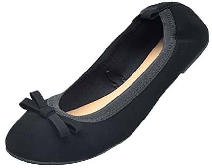 ERLINGO Ballerine da donna, pieghevoli, con fiocco e suola morbida, roll-up, per ballerine da donna, antiscivolo, pieghevoli, per matrimoni e feste, Nero , 38 EU