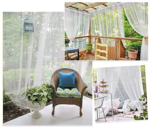 RYB HOME Outdoor Mosquito Net for Porch/Patio/Canopy/Gazebo - 2 Panels Waterproof Outdoor Sheer Tulle Curtains Mesh Net Privacy Drapes with DIY Adjustable Length, White, W118 x L98 inches