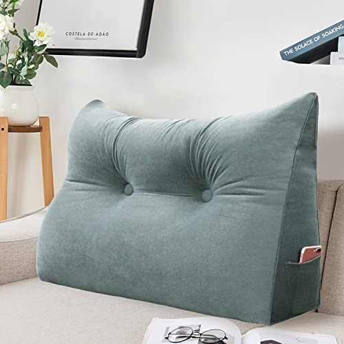 Johnear Rückenkissen Bett Keilkissen Sofa Rückenlehne Lesekissen, Lehnenkissen Dreieckige Kopfkissen Lendenkissen mit abnehmbarem Samt Bezug （Grau, 60cm