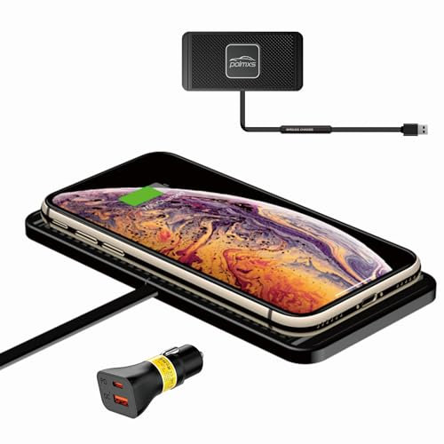 Polmxs Kabelloses Auto Ladegerät,DIY 15W Wireless Charger Auto rutschfest Kabelloses Ladepad mit QC 3.0 Autoladegerät Kompatibel mit iPhone 15 14 13 12 11 Pro Samsung S24 S23 S22 AirPods (30CM Kabel)