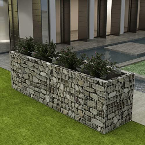Gabionen Hochbeet 4-Eck Steinkorb Pflanzkübel rechteckig Gartenbeet Blumenkasten Garten Pflanzkasten aus Verzinkter Stahl, Drahtkorb Pflanzgefäß für Terrasse Garten Balkon, 360x90x100 cm