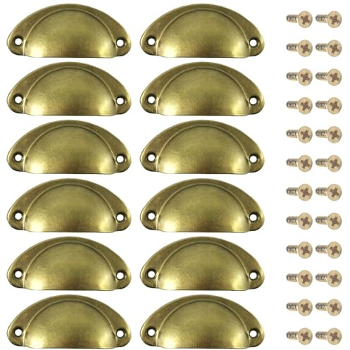 Yosawo 12 Stück Muschelgriff Schubladen Griffe Schrankknöpfe Retro Schranktürgriff für Möbel Halbmondsichel Knopf aus Metall (Messing)