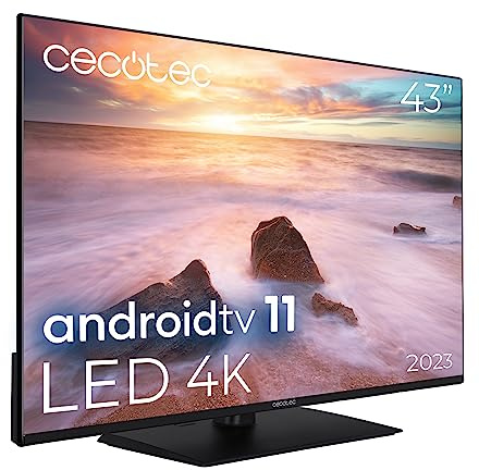 Cecotec TV LED 43 Smart TV A2 Series ALU20043Z. 4K UHD, Android 11, Frameless, Base Centrale, MEMC, Dolby Vision, Dolby Atmos, HDR10, 2 Haut-parleurs 10W, Modèle 2023