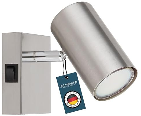 bmf-versand® Wandleuchte Innen Schlafzimmer mit Schalter - Wandlampe Wohnzimmer 1 Flammig Nickel - Leselampe Wandmontage 1 Spot - Wandstrahler GU10 ohne Stecker