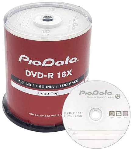 PioData DVD-R 4.7GB 16X Logo Top Blank Media | 100-Pack Cake Box Spindle | Blank DVDs for Burning Video, Bulk Discs for Data Storage