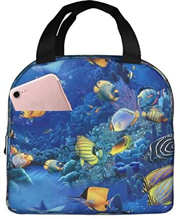 XVBCDFG Bolsa de almuerzo de peces tropicales Oficina al aire libre Papel de aluminio portátil Aislamiento grueso y bolsa Bento de mantenimiento fresco