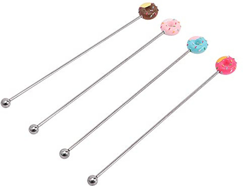 Vctitil 4 piezas de acero inoxidable con forma de dona, Palillos para mezclar cócteles, café, bebidas y vino, Accesorios para bar