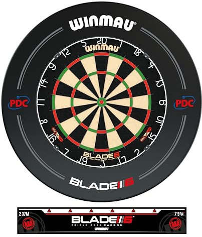 WINMAU Blade 6 Turnierdartscheibe Dartboard Surround Set inklusive Dartscheibe mit Winmau PDC Surround und Oche Linie Abstandslinie