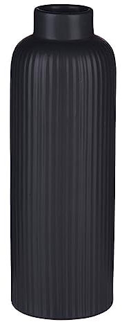 Murago - Vase ca. 23,5cm - Flaschenform Keramik Schwarz Blumenvase für Pampasgras Trockenblumen einzelne Tulpen Dekoration mit Rillen groß Wohnzimmer Minimalistisch Stil Aesthetic
