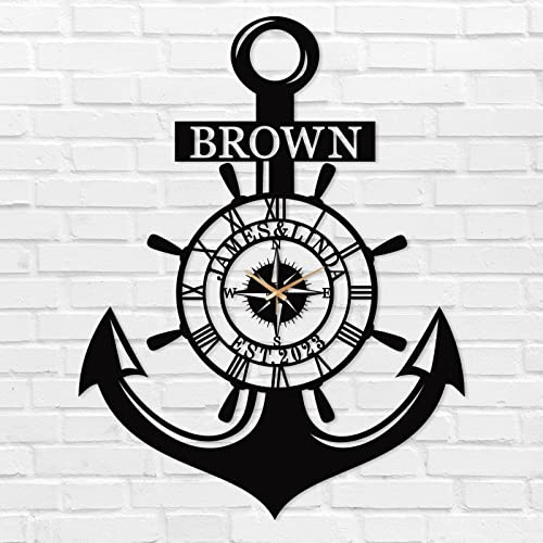 Nautical Wall Clock, Personalized Ship Wheel Wall Clock, Personalized Name Wall Clock, Last Name Clock, Custom Metal Clock, Personalized Wall Clocks Decorative for Living Room Bedrooms Kitchen