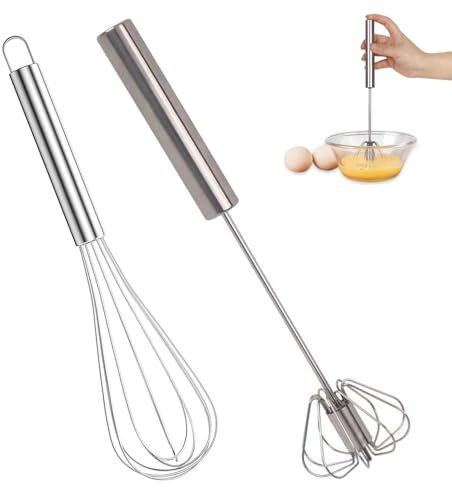 Schneebesen Edelstahl Set 2 Stück, Handschneebesen, Küche Schneebesen, Halbautomatischer Schneebesen, 12 Zoll, Ballon Schneebesen, für Kochen, Mischen, Schneebesen, Rühren, Silber