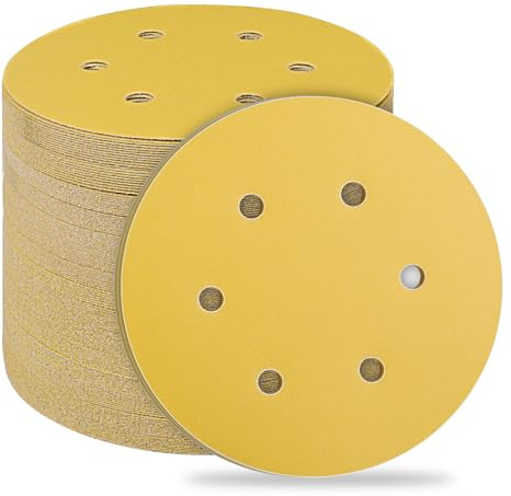 STEBRUAM 50pcs 150mm Sanding Discs 320 Grit Hook and Loop Sandpaper | 6 Hole 6 Inch Pads for Random Orbital Sander All Oscillating Tools,Primary alumina