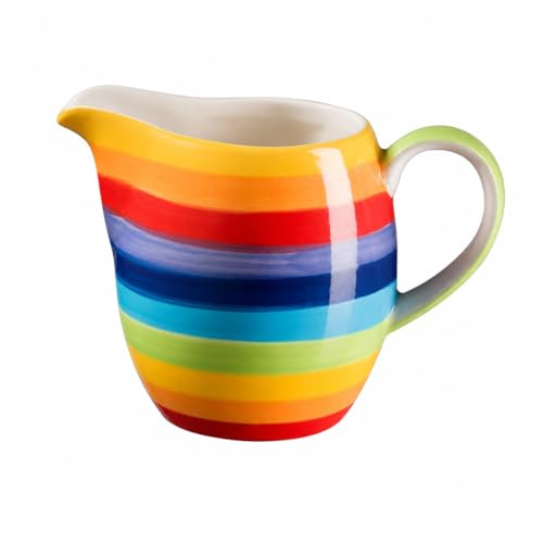 Rainbow Stripe Ceramic Milk Jug 225ml – Colourful Ceramic Creamer Pitcher, Dishwasher & Microwave Safe, Country Kitchen Tableware