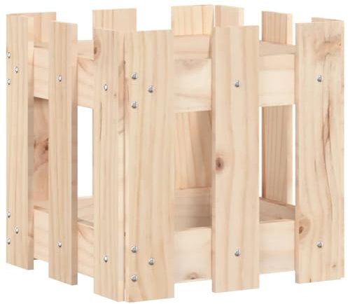 Hochbeet aus Holz, Lattenzaun Design Blumenbeet Blumenkasten Pflanzkasten Pflanzbeet Gartenbeet Pflanzkübel für Garten & Balkon, 30x30x30 cm Massivholz Kiefer