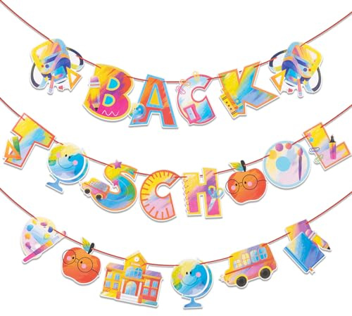 SUNBEAUTY Welcome Back to School Banner Deko Einschulung Girlande Dekoration Schulanfang Deko Girlande SchuleinfüHrung Dekoration Girlandes