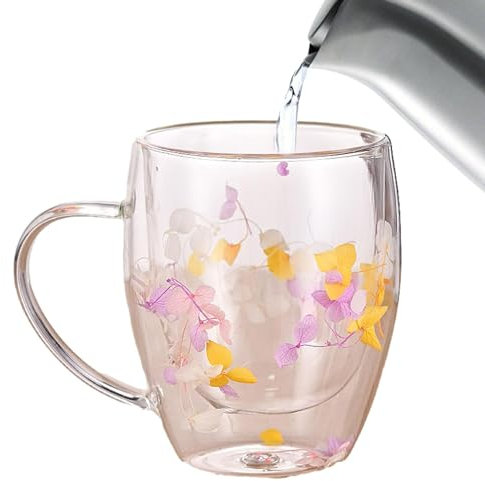 Tazza da viaggio moderna – Porta caffè a doppia parete, tazza in vetro trasparente personalizzata | Vetro isolante resistente al calore con design floreale, bicchiere da caffè resistente al calore,
