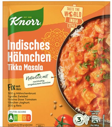 Indisches Hähnchen Tikka Masala - Assaisonnement Allemagne pour une préparation Rapide Sans Additifs, au Poulet Indien - 3 portions - Mélange prête en un instant - Compatible avec Knorr Fix - 36g
