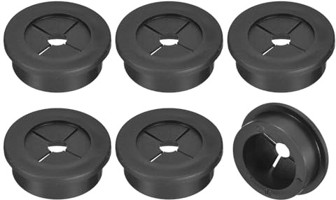 QUARKZMAN 6pz Passacavo per Scrivania, 1-3/16 Pollici (30mm) Passacavo in Gomma Flessibile Copertura Foro Filo per Organizzatore Cavi Scrivania Computer, Nero