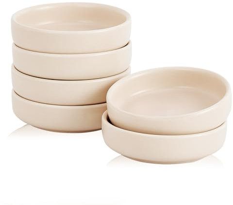 Swuut Ceramic Soy Sauce Dish,9cm Dipping Bowls Side Dishes Set of 6, Small Appetizer Pinch Dip Bowl for Condiments, Sushi, Ketchup, BBQ (Nude)