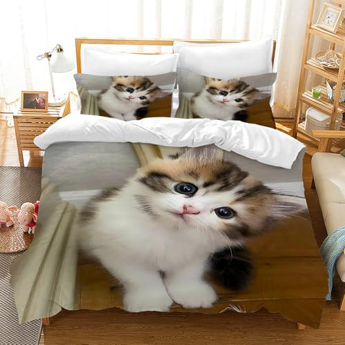 Hoimlm Set di Biancheria da Letto per Bambini – Set di Biancheria da Letto per Animali Domestici, in Microfibra, per Ragazzi e Ragazze(200 x 200 cm,Gattino F)