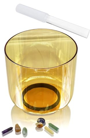 Ciotola tibetana di cristallo color champagne da 8 pollici, ciotola sonora for chakra, regalo for yoga, meditazione e guarigione sonora, con percussore acrilico e O-ring gratuiti(G Note)