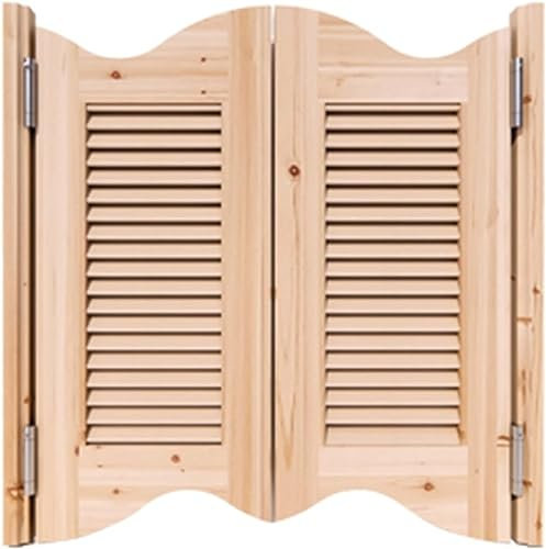ZANWE Holz-Gartentor, Schwingtore, Holz-Saloon-Schwingtüren, unlackiert, automatisch schließende, mit Lamellen versehene Pub-Bar, schwingende Café-Tür(W95cmxH90cm)