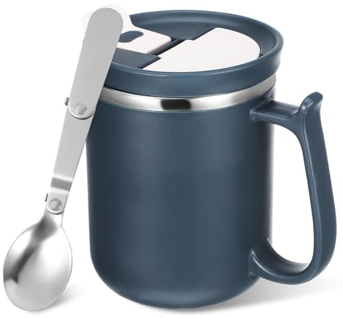 STOBAZA Tasse isotherme de 414 ml avec couvercle multifonctionnel, infuseur à thé, cuillère, compartiment anti-fuite, tasse de voyage pour boissons chaudes et froides, bureau et extérieur