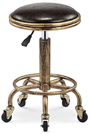 Drehbarer Salonhocker mit Rollen und 360° Drehgelenk, höhenverstellbar von 50 bis 64 cm, schwarz, runder Rollhocker