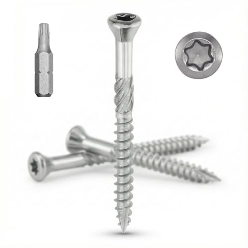 ProRaje - Viti per terrazza in acciaio inox A4: 5 x 50 mm, testa svasata ridotta TORX Ø 5 x 50 mm, viti per legno terrazze/tavole/rivestimenti, acciaio inossidabile A4 (V4A/316), 1 punta inclusa: Set
