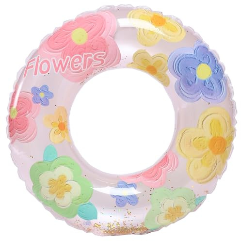 Schwimming Ring Erwachsene, Transparenter Pailletten Floating Ring, Aufblasbare Schwimmreifen 90cm, Schwimmring Röhre Für Sommerpool Party, Geeignet für Erwachsene und Kinder (Rosa Gelb)