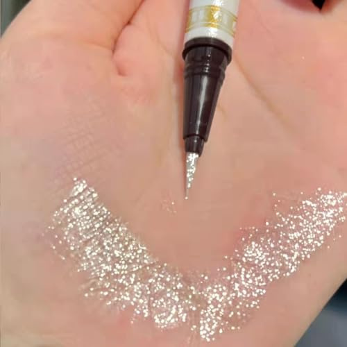 KARLOR Eye Highlighter Pen, Silver Glitter Ultrafine Eyeliner Glitter Pen Diamond Highlighter Shiny Eyeshadow Eyeliner Pencil for Eyelid, Nase, Face, Pearlescent (01# Silver)