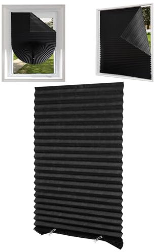 Piriuuo Window Blinds Cordless, No Drill Blinds for Windows Temporary Window Blackout Shades Self Adhesive Paper Pleated Blind for Indoor Cut to Size Windows Blind Shades for Home, 23.6 * 59 (Black)