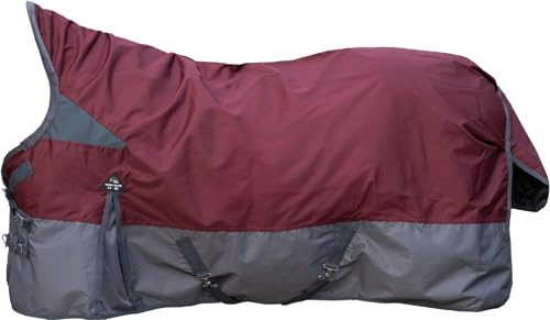 HKM Yukon Highneckdecke 600D, 200g Wattefüllung, Dunkelrot/Grau, 145 cm
