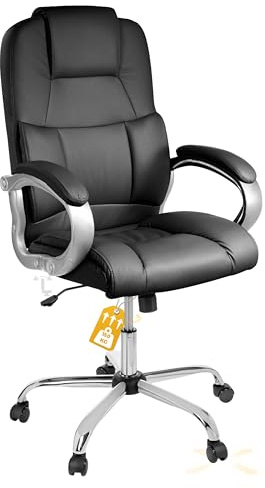 TPFLiving Bürostuhl Denver (Schwarz) – hohe Rückenlehne und Lordosenstütze – bis zu 150kg Tragfähigkeit – gepolsterter und ergonomischer Premium Schreibtischstuhl für Büro und Homeoffice