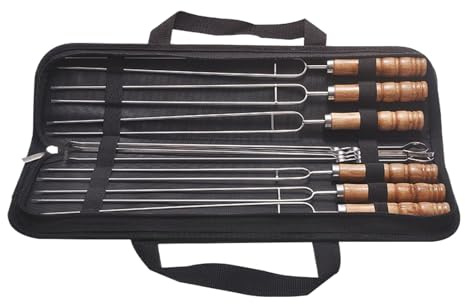 Spiedini In Metallo - 10 Pezzi Spiedini in Acciaio Inox con Manico in Legno | Piatti Lunghi Griglia Manici Legno Acciaio Inox Per Carne Bistecca Pollo