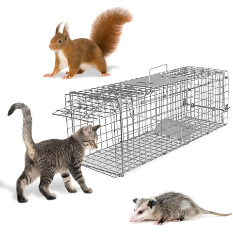 Zorpupoa 23.3 Live Animal Trap Cage, Heavy Duty Folding Catch and Release Humane Trap Cage for Raccoons, Opossums, Chipmunk, Skunks, Stray Cats, Squirrels, Rabbits