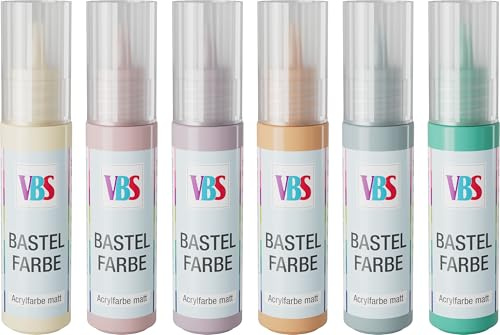 VBS Bastelfarben-Set Pastel 6x20ml Wasserfest Wasserbasis Wasserverdünnbar Mischbar Lichtecht Geruchsneutral Lösungsmittelfrei Malfarben Farben Farbe