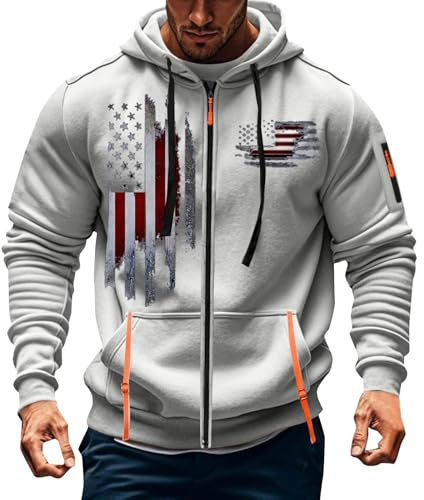 Men's American USA Flag Style Stylish Loose Fit Drawstring Pockets Hoodie Hooded Hood Sweatshirts Printed Zip-Up Hoodie Long Sleeve Casual Comfortable Polyester Lightweight Trendy Streetwear Jacket