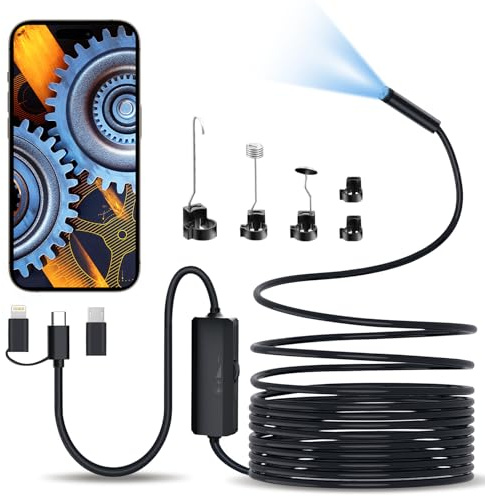 iWarmbase Endoscopica Telecamera di ispezione Serpente iWarmbase 3 in 1 USB Camera Endoscopica Tipo C portata con 8 luci LED per Smartphone Android e iOS, iphone, iPad, (16,5 FT/5M)