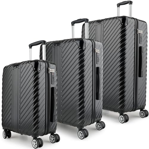 LETTOO 3-Set Gesamtvolumen 240L, Reisekoffer mit Rollen - Extrem Stabiler Trolley Koffer mit Laptoptaschen-Befestigung und Eckschutz (schwarz, 3-Set=20 Zoll Handgepäckkoffer,24 Zoll,28 Zoll)