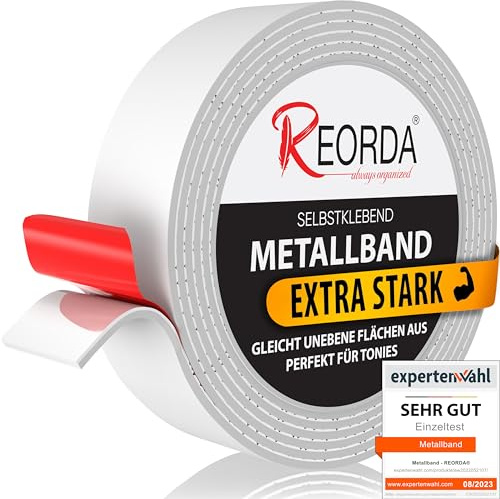 Reorda® Metallband selbstklebend Weiß - Ideal für Tonies®-Figuren & -Regale (EXTRA STARK) - Magnetband für Magnete I Ferroband