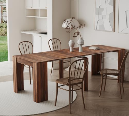 KEIKI 20-118.5 L Extendable Foldable Dining Room Table for 1-10 People, Wood Multifunctional Rectangle Expandable Console Kitchen Living Meeting Room Furniture, 6 Tabletop Length Options, Walnut