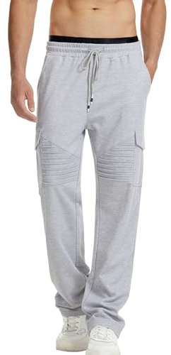 Suwangi Pantaloni Tuta Pantaloni da Jogging Pantaloni Sportivi Running Palestra Pantaloni Tuta Cargo a Gamba Dritta Larghi Allenamento con Tasche Multiple