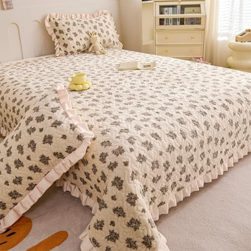 Highdi Tagesdecke Doppelbett/Einselbetten Moderne Tagesdecken mit Saum, Gesteppt Bettüberwurf Leichte Weiche Bettüberwurf für Bett und Sofa (Kaffee Blume,200x230cm)